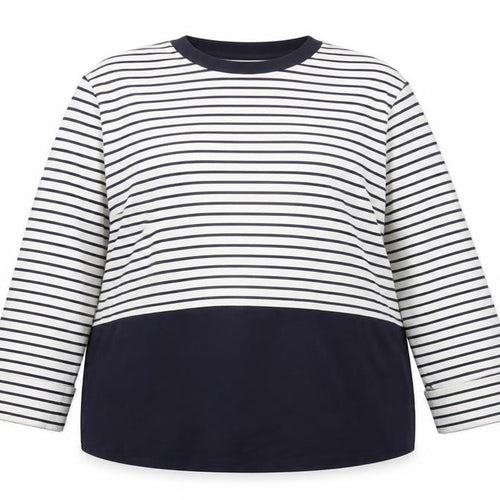 Gallery Women Blue Striped Long Sleeve Crew Neck Cotton T-Shirt Size 16