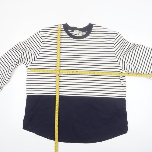 Gallery Women Blue Striped Long Sleeve Crew Neck Cotton T-Shirt Size 16