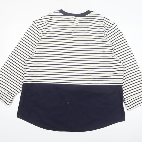 Gallery Women Blue Striped Long Sleeve Crew Neck Cotton T-Shirt Size 16