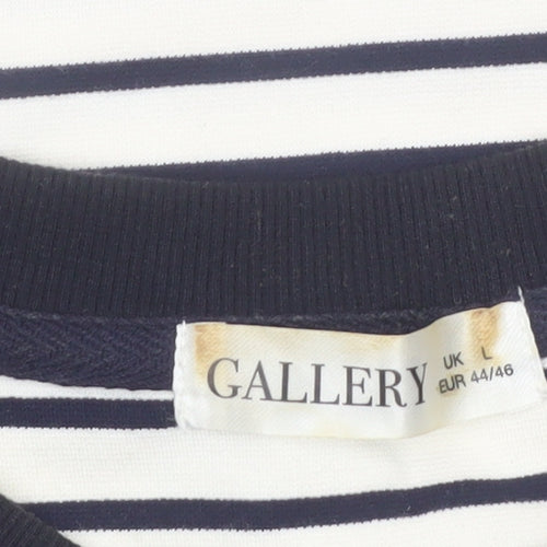 Gallery Women Blue Striped Long Sleeve Crew Neck Cotton T-Shirt Size 16