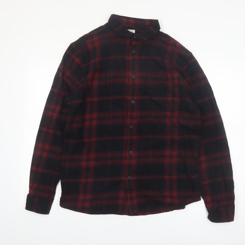 River Island Men's Red Plaid Flannel Long Sleeve Button-Up Shirt M