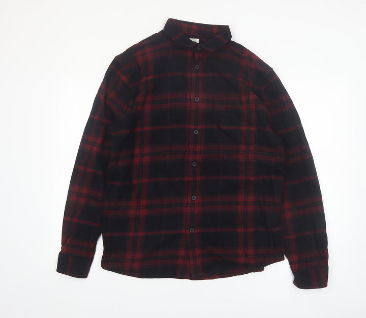 River Island Men's Red Plaid Flannel Long Sleeve Button-Up Shirt M