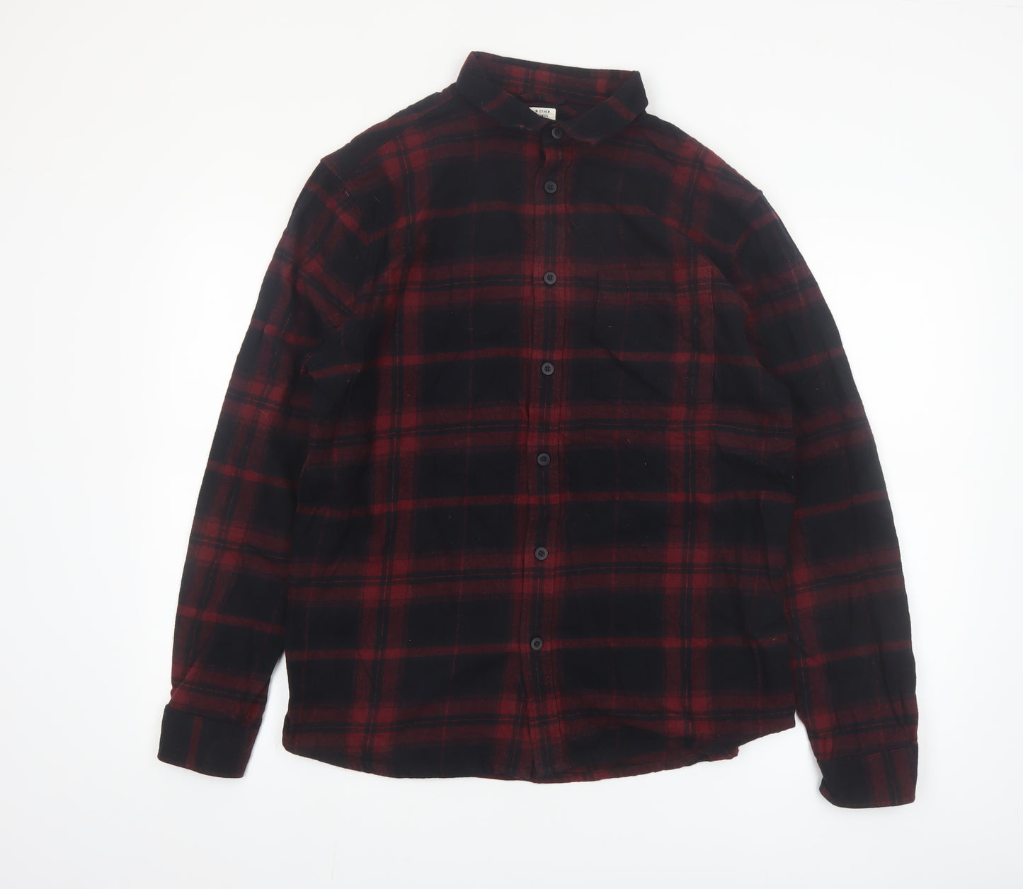 River Island Men's Red Plaid Flannel Long Sleeve Button-Up Shirt M