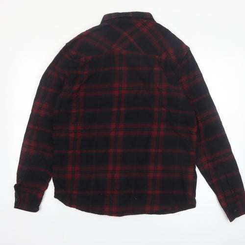 River Island Men's Red Plaid Flannel Long Sleeve Button-Up Shirt M