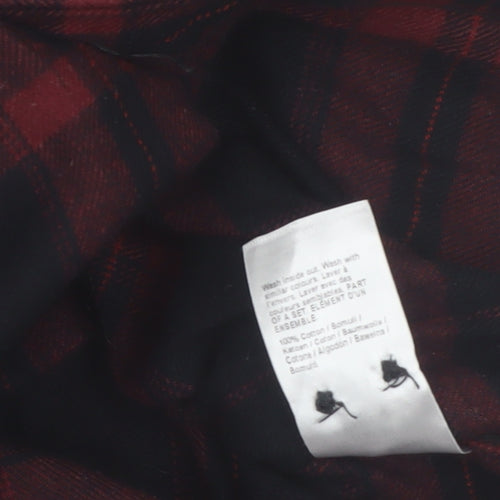 River Island Men's Red Plaid Flannel Long Sleeve Button-Up Shirt M
