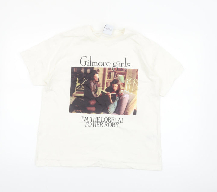 Bershka Women Ivory Gilmore Girls T-Shirt Size M Short Sleeve Cotton