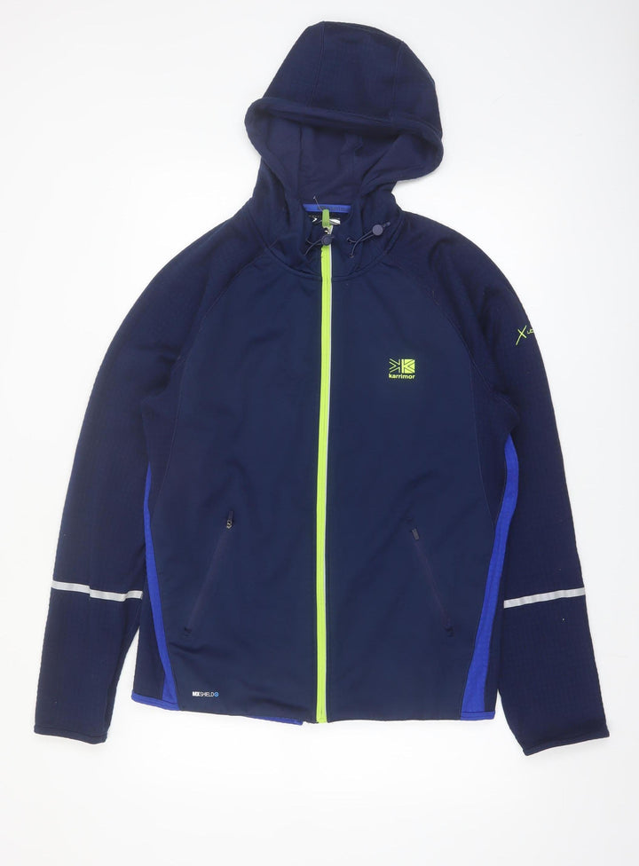 Karrimor Men Blue L Full Zip Hooded Sports Hoodie Reflective Outdoor