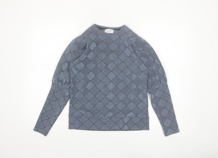 Savida Women's Blue Geometric Puff Sleeve Blouse XS