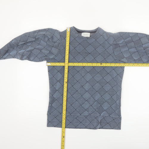 Savida Women's Blue Geometric Puff Sleeve Blouse XS