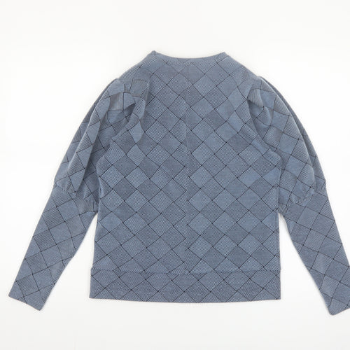 Savida Women's Blue Geometric Puff Sleeve Blouse XS