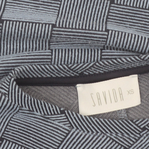 Savida Women's Blue Geometric Puff Sleeve Blouse XS
