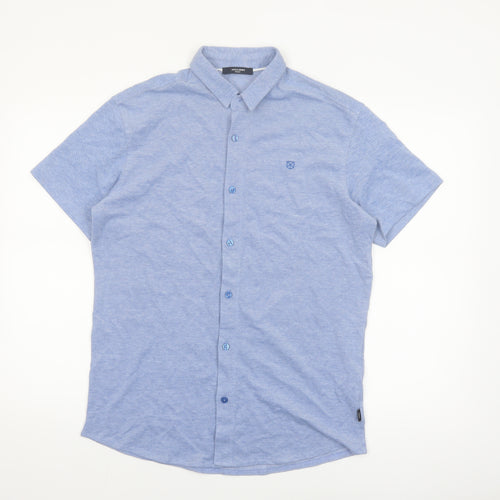 Jack & Jones Men's Blue Short Sleeve Regular Fit Button-Up Shirt Size S