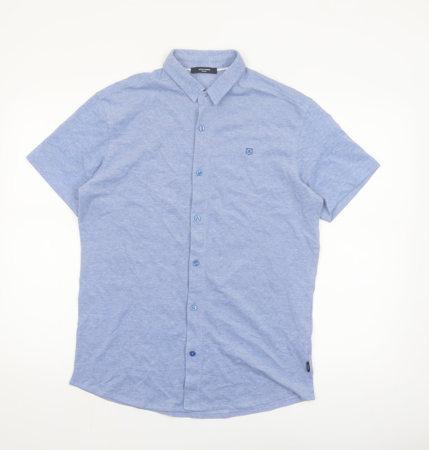 Jack & Jones Men's Blue Short Sleeve Regular Fit Button-Up Shirt Size S