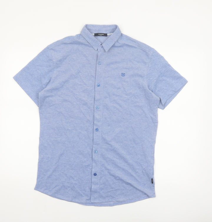 Jack & Jones Men's Blue Short Sleeve Regular Fit Button-Up Shirt Size S