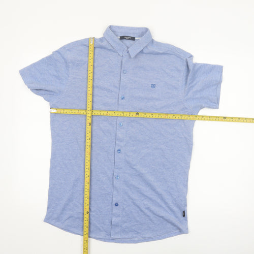 Jack & Jones Men's Blue Short Sleeve Regular Fit Button-Up Shirt Size S