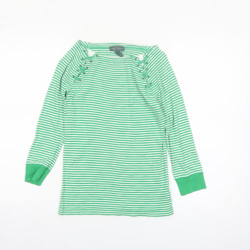 Ralph Lauren LRL Women's Green White Striped Cotton Long Sleeve Top XS