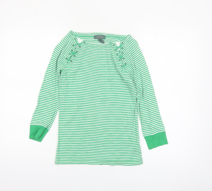 Ralph Lauren LRL Women's Green White Striped Cotton Long Sleeve Top XS