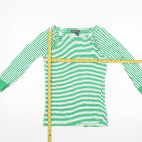 Ralph Lauren LRL Women's Green White Striped Cotton Long Sleeve Top XS