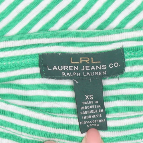 Ralph Lauren LRL Women's Green White Striped Cotton Long Sleeve Top XS