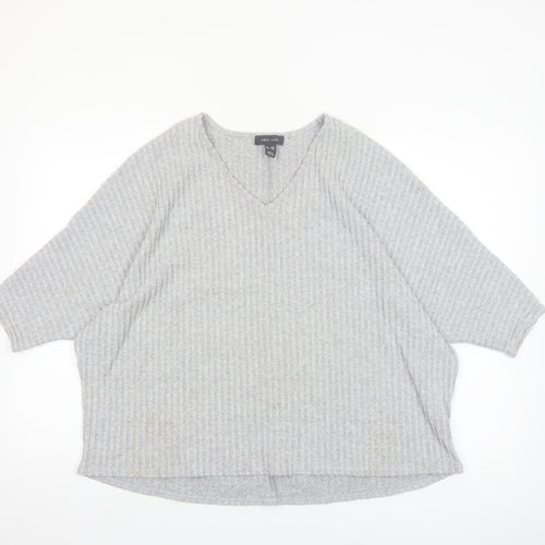 New Look Women's Grey Knit V-Neck Tunic Top S/M Relaxed Fit