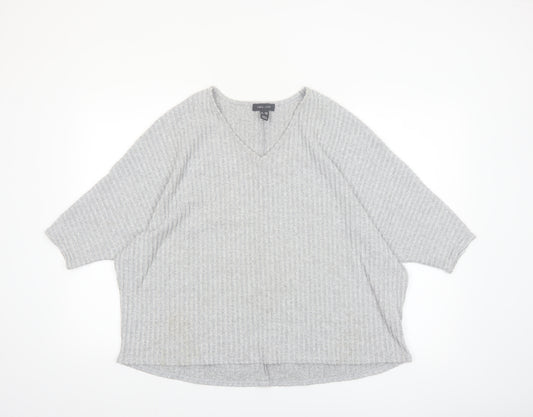 New Look Women's Grey Knit V-Neck Tunic Top S/M Relaxed Fit