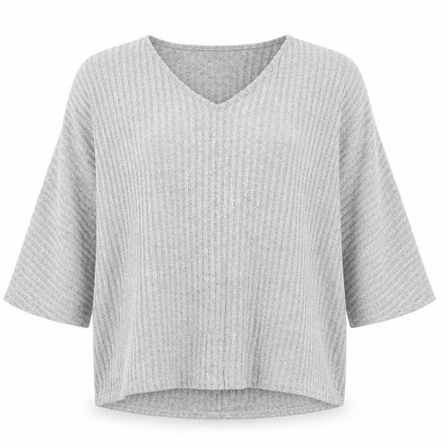 New Look Women's Grey Knit V-Neck Tunic Top S/M Relaxed Fit
