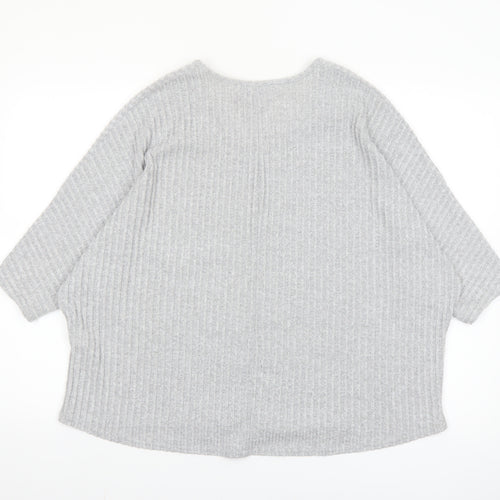 New Look Women's Grey Knit V-Neck Tunic Top S/M Relaxed Fit