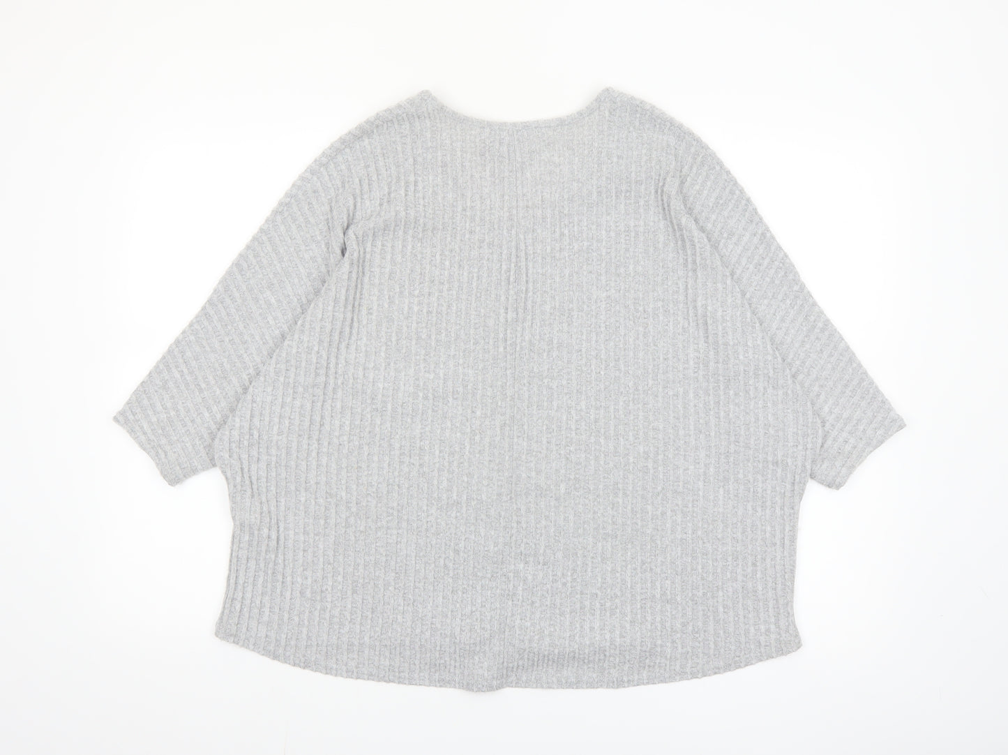 New Look Women's Grey Knit V-Neck Tunic Top S/M Relaxed Fit
