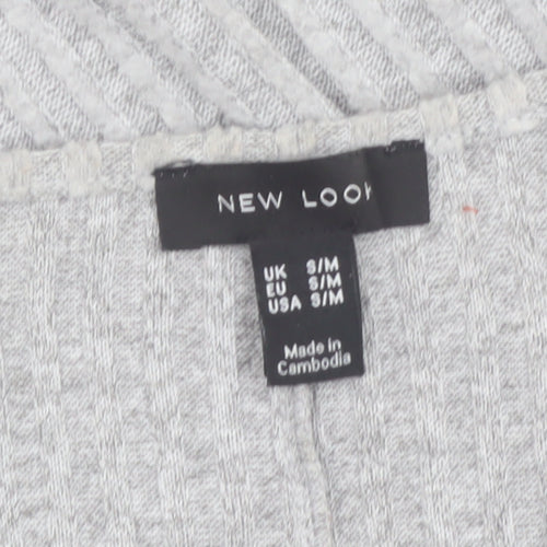 New Look Women's Grey Knit V-Neck Tunic Top S/M Relaxed Fit
