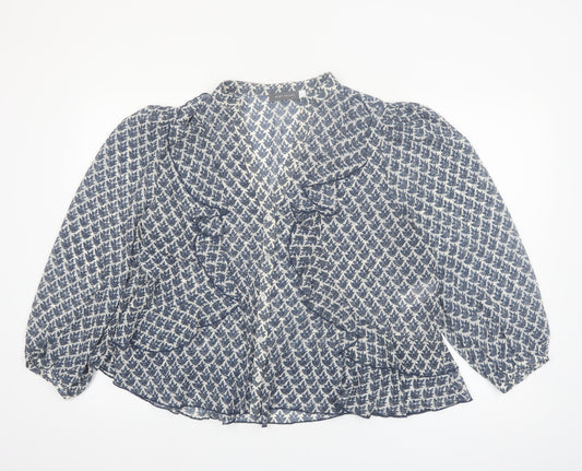 Mint Velvet Women's Blue Floral Ruffle Blouse Size 16