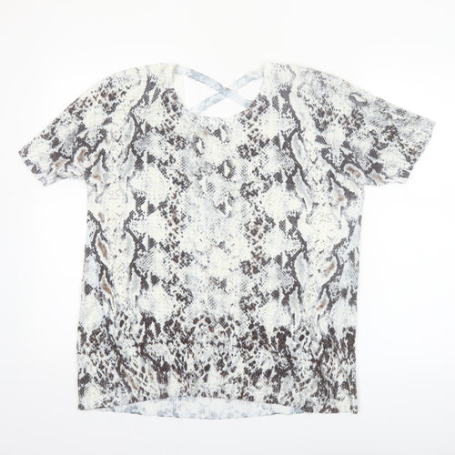 Leo & Ugo Womens Brown Animal Print Short Sleeve Knit T-Shirt Size 12