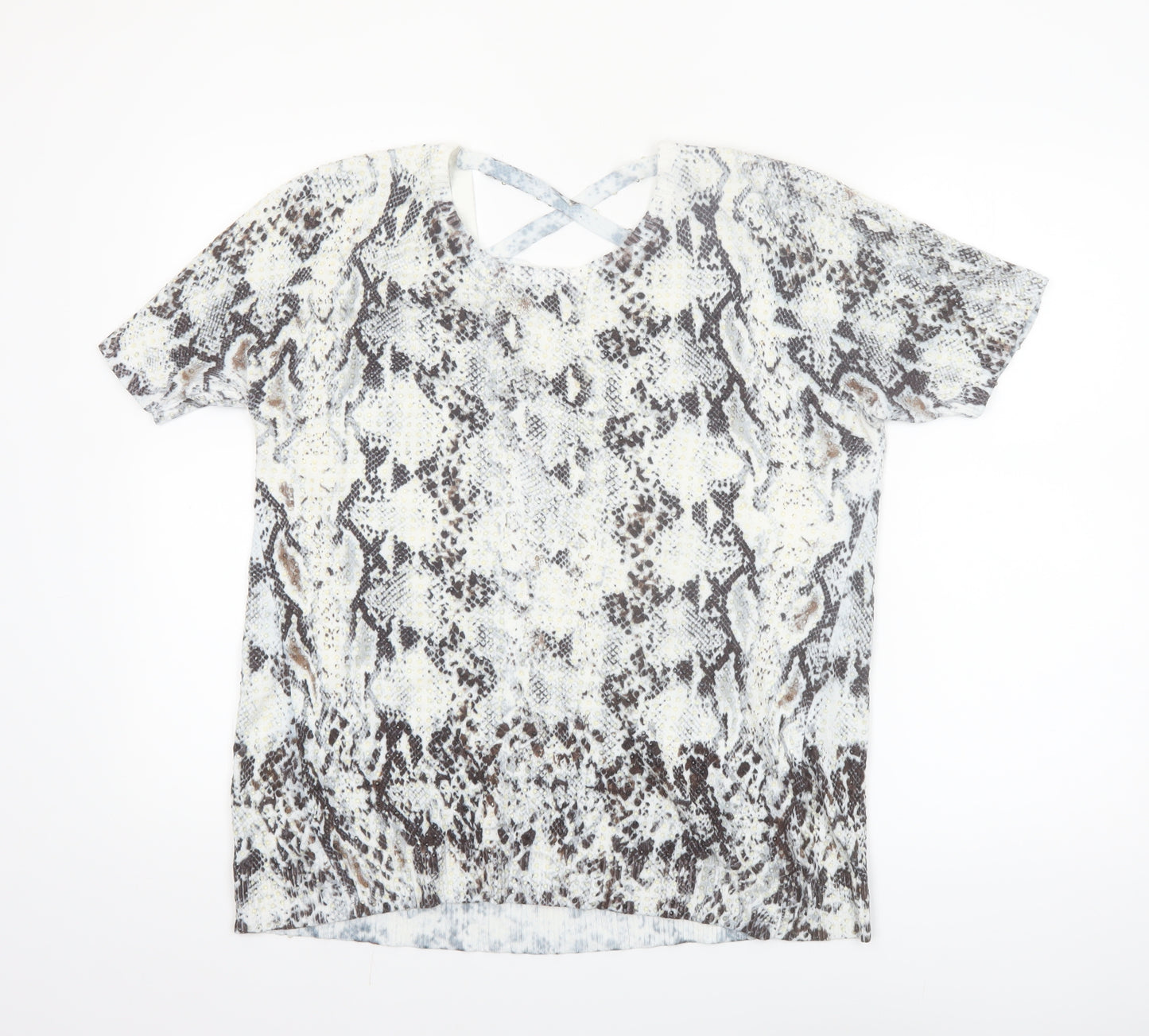 Leo & Ugo Womens Brown Animal Print Short Sleeve Knit T-Shirt Size 12