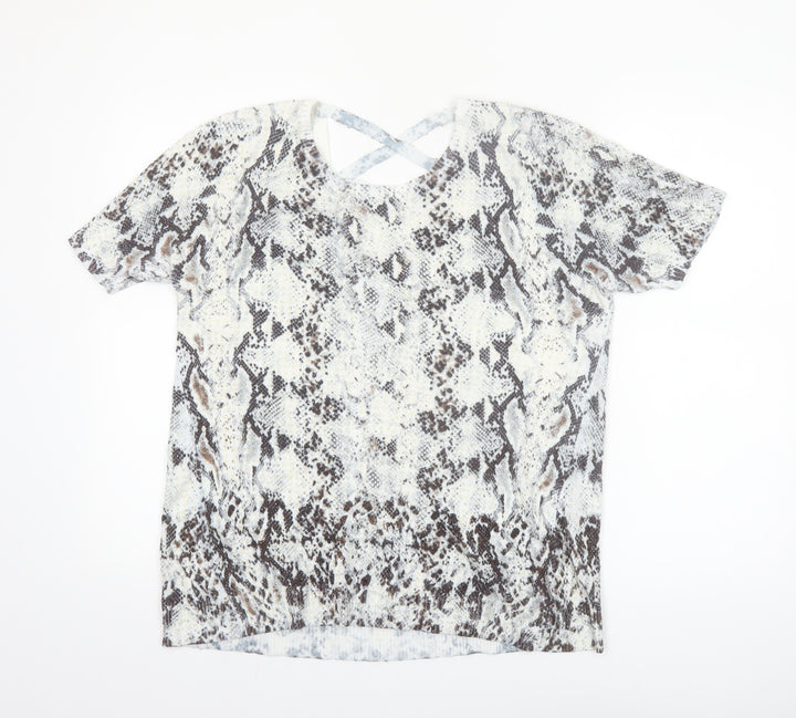 Leo & Ugo Womens Brown Animal Print Short Sleeve Knit T-Shirt Size 12