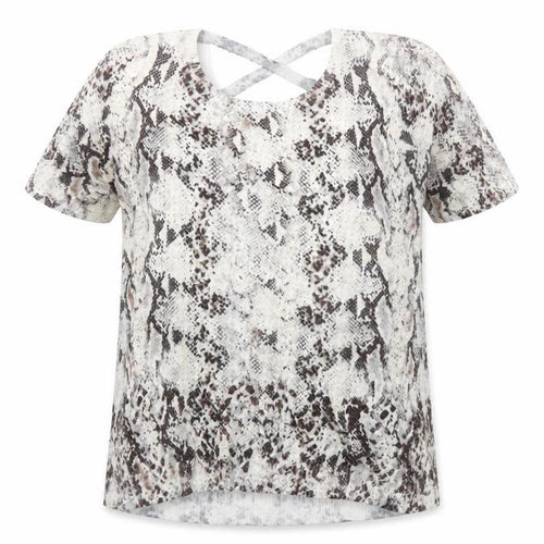 Leo & Ugo Womens Brown Animal Print Short Sleeve Knit T-Shirt Size 12