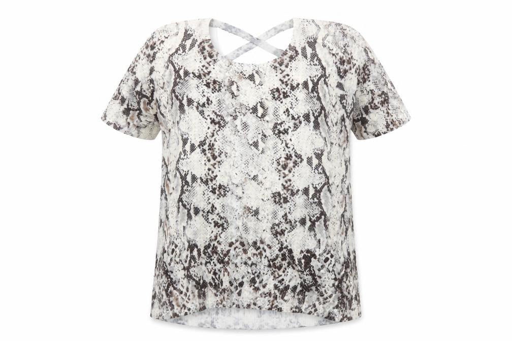 Leo & Ugo Womens Brown Animal Print Short Sleeve Knit T-Shirt Size 12