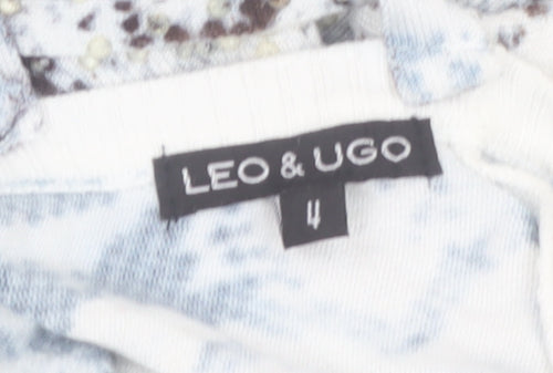 Leo & Ugo Womens Brown Animal Print Short Sleeve Knit T-Shirt Size 12