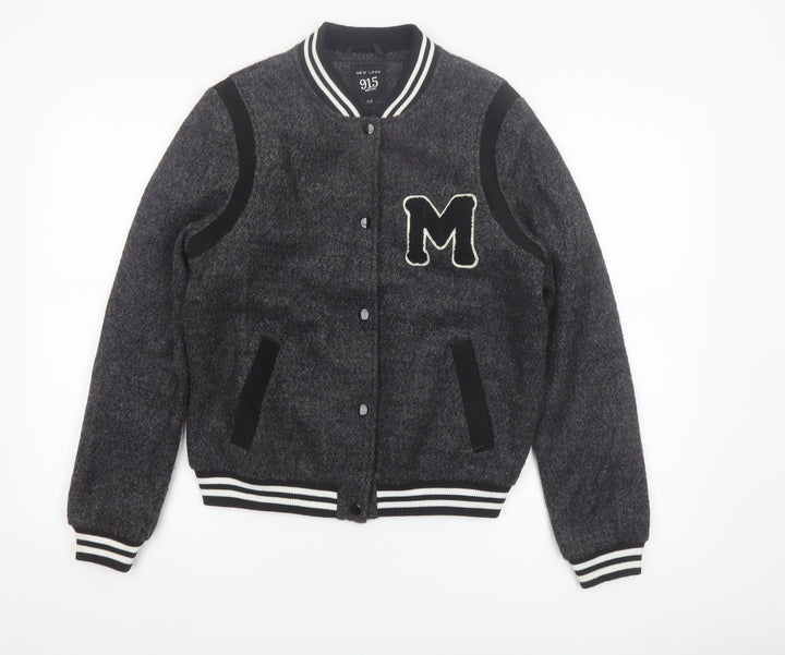 New Look Boys Grey Varsity Jacket 14-15 Years Wool Blend Lined