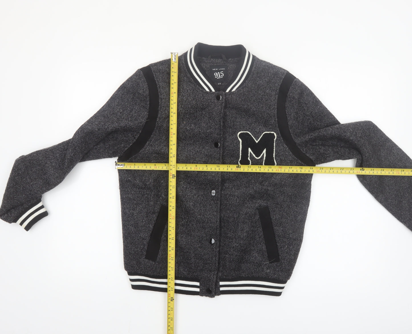 New Look Boys Grey Varsity Jacket 14-15 Years Wool Blend Lined