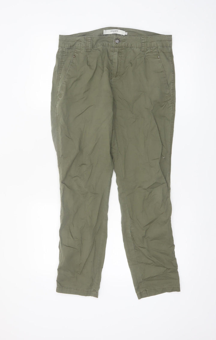 Vero Moda Women's Green Chino Trousers M 30 Straight Leg Cotton