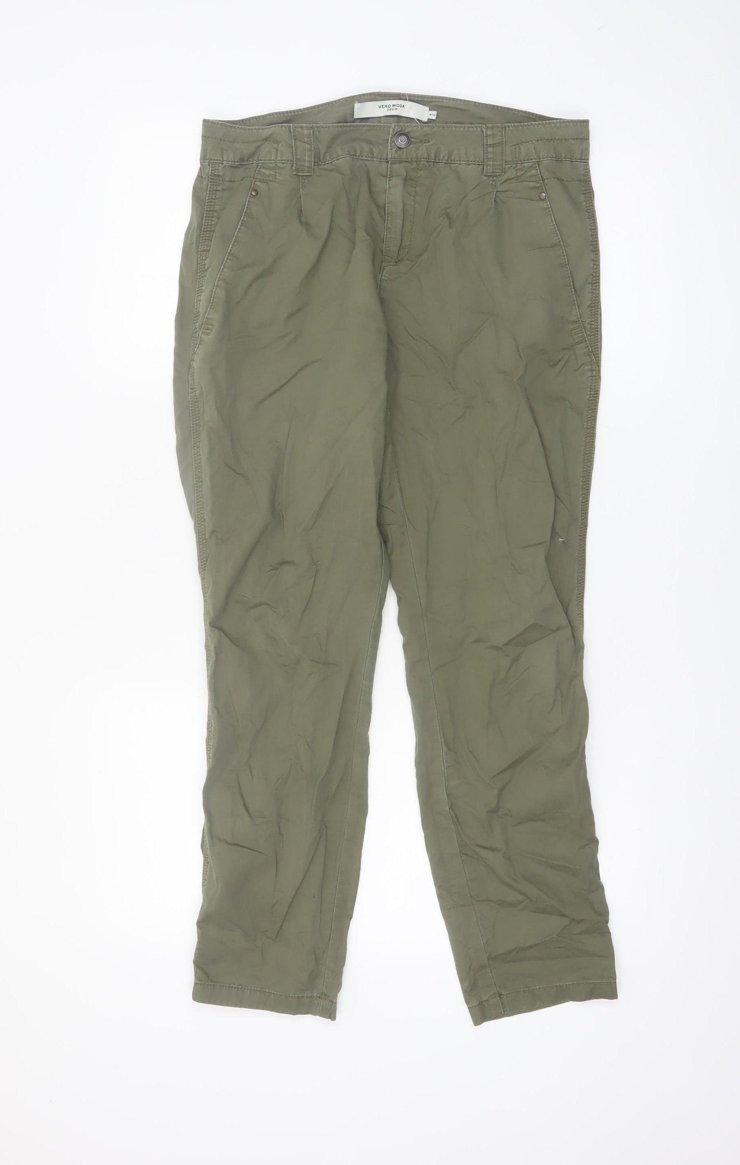 Vero Moda Women's Green Chino Trousers M 30 Straight Leg Cotton