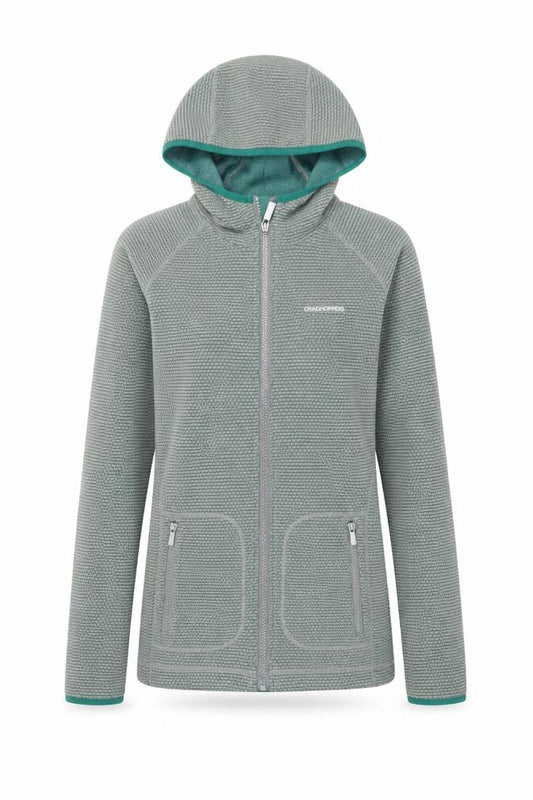 Front view of Craghoppers Women's Green Full Zip Hooded Fleece Jacket UK 8