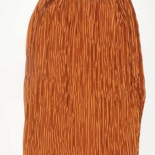 Boohoo Women’s Brown Pleated Satin Midi Skirt Size 14 Elastic Waist
