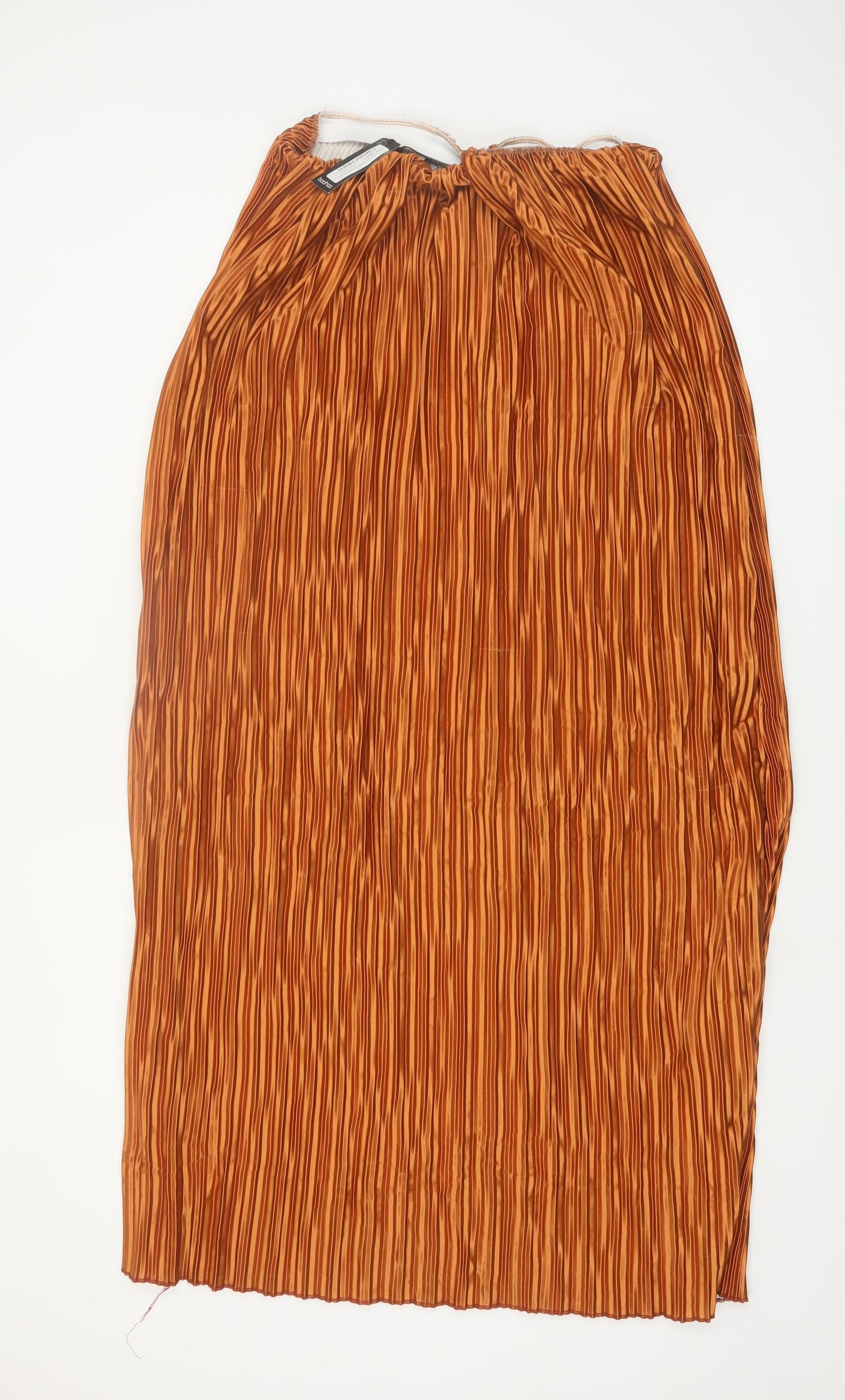 Boohoo Women’s Brown Pleated Satin Midi Skirt Size 14 Elastic Waist