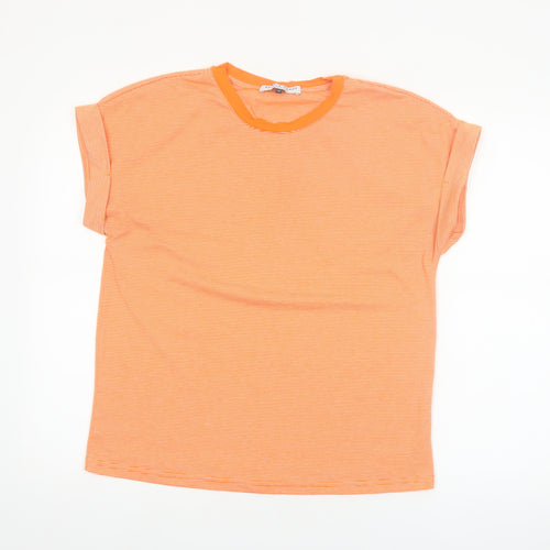 Kelly & Grace Womens Orange Striped Crew Neck Short Sleeve T-Shirt Size M