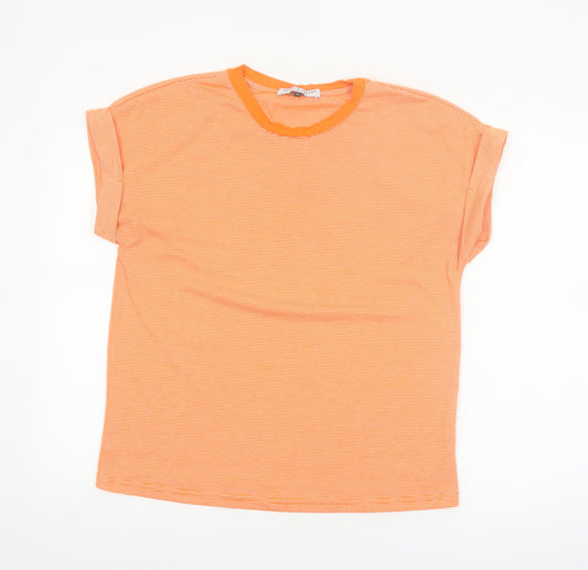 Kelly & Grace Womens Orange Striped Crew Neck Short Sleeve T-Shirt Size M