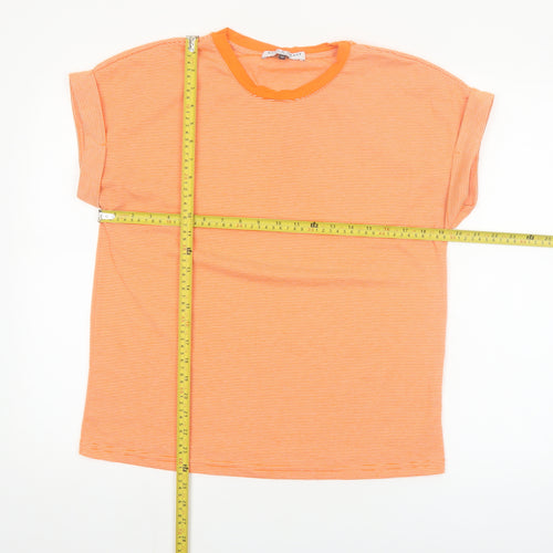 Kelly & Grace Womens Orange Striped Crew Neck Short Sleeve T-Shirt Size M