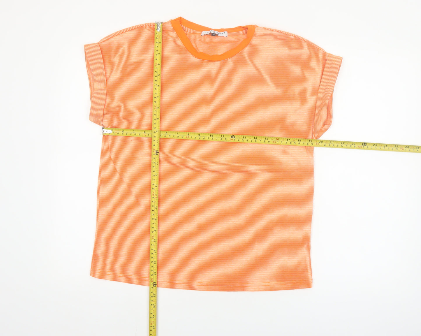 Kelly & Grace Womens Orange Striped Crew Neck Short Sleeve T-Shirt Size M