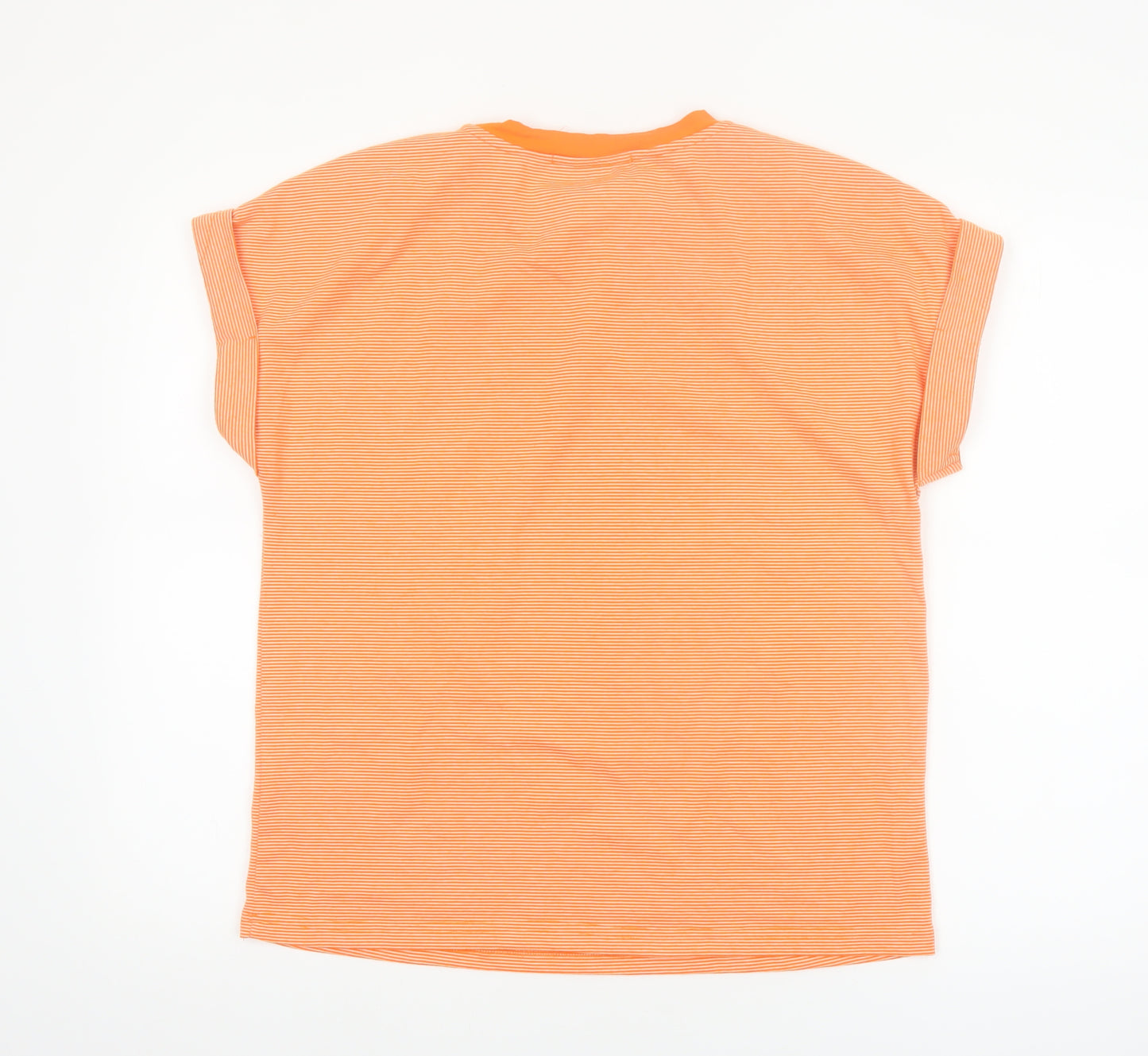 Kelly & Grace Womens Orange Striped Crew Neck Short Sleeve T-Shirt Size M