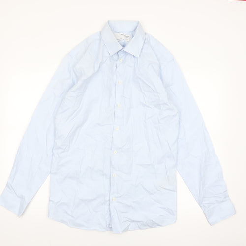 SELECTED HOMME Men's Blue Slim Fit Long Sleeve Cotton Shirt Size 16.5