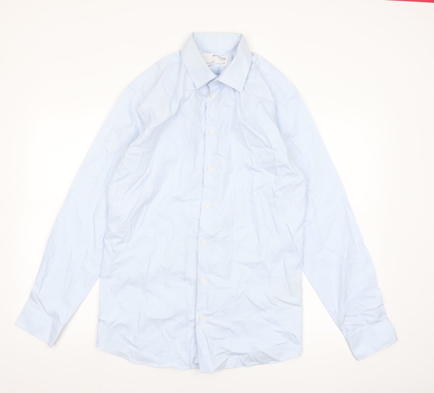 SELECTED HOMME Men's Blue Slim Fit Long Sleeve Cotton Shirt Size 16.5